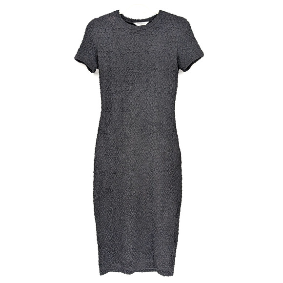 Amanda Uprichard Rosaria Textured Smocked Stretch Black Midi Dress Size XS - Picture 2 of 12
